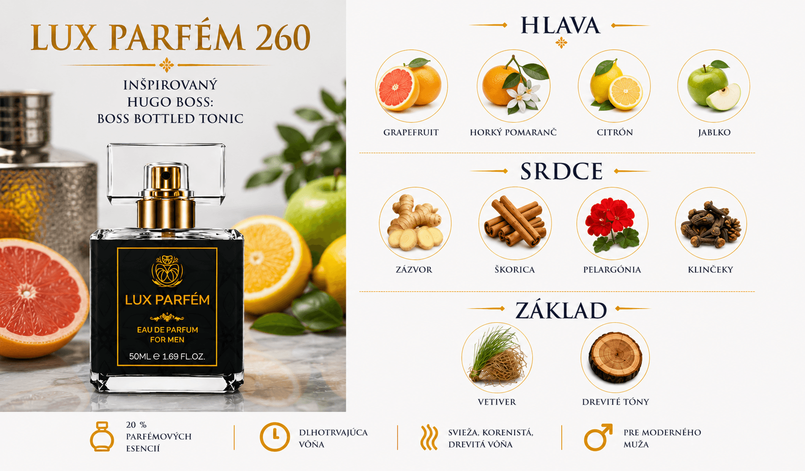 Lux Parfém 260 – Inšpirovaný Hugo Boss: Boss Bottled Tonic